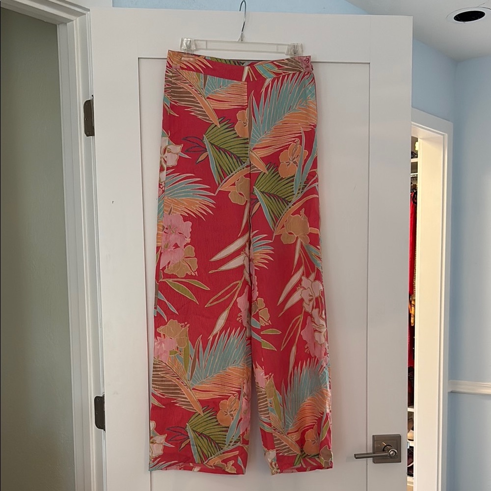 Tori Richard Red Tropical Wide Leg Pants 100% Silk